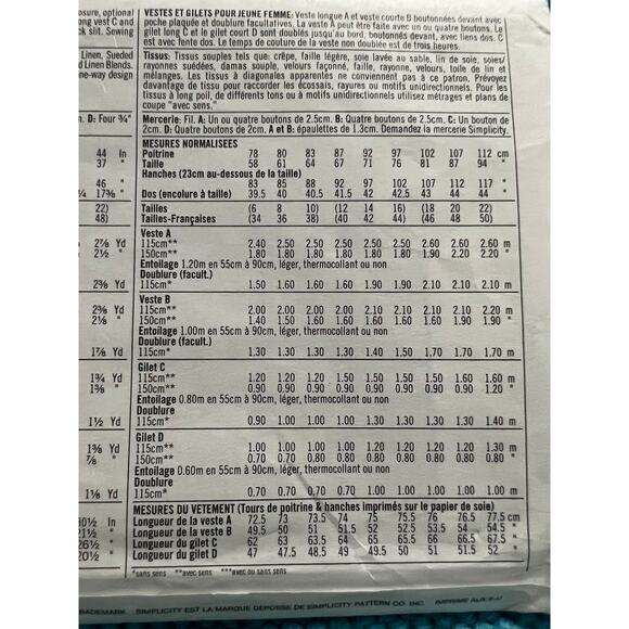 Simplicity 9361 Sewing pattern jacket vest 1990s size 18 20 22 - Picture 5 of 5